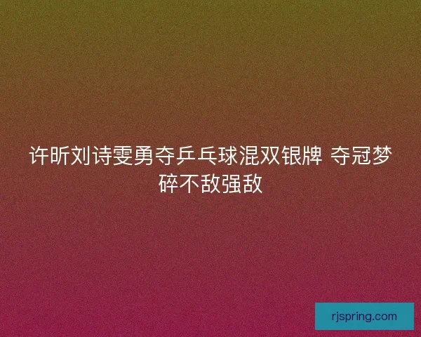 许昕刘诗雯勇夺乒乓球混双银牌 夺冠梦碎不敌强敌